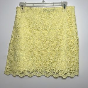 Zara Woman Mini Skirt Yellow Crochet Scalloped Lace Size S